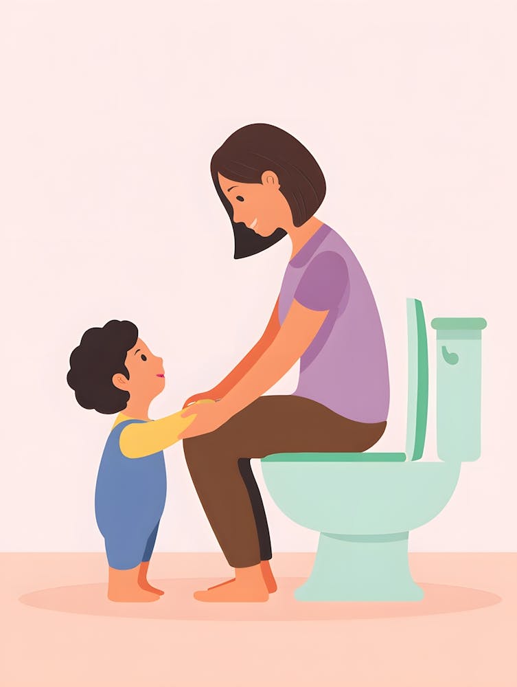Mother And Child Sitting On Toilet