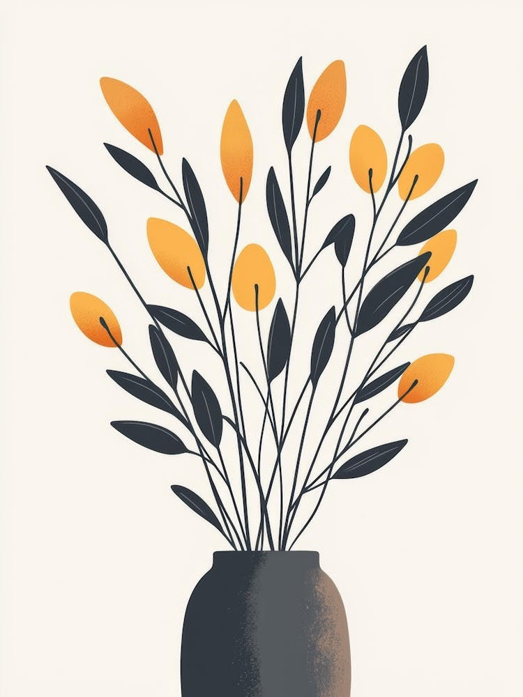Black Vase With Orange Flowers
