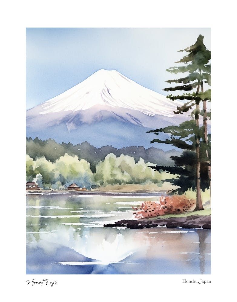 Mount Fuji, Japan 3 Watercolour Travel Poster