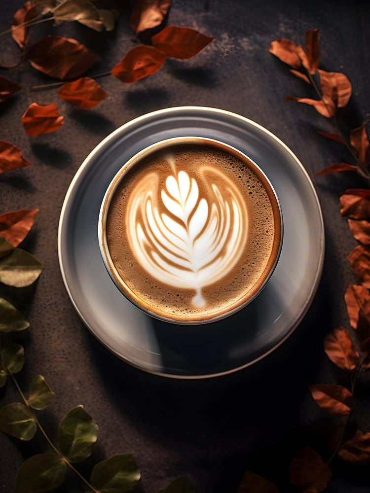 Coffee Latte Art With Autumn Leaves