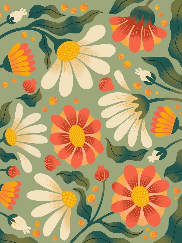 Retro Daisies Daisies In Sage