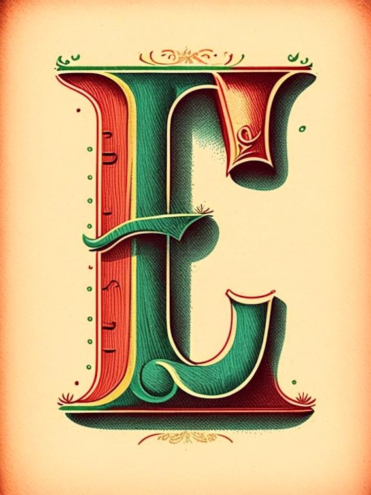 E, Letter, Alphabet Vintage Sketch 1