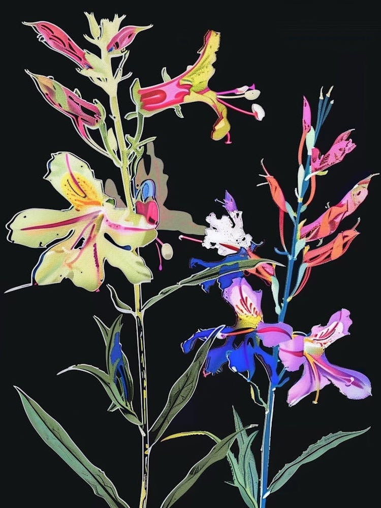 Neon Flowers On Black Larkspur 4