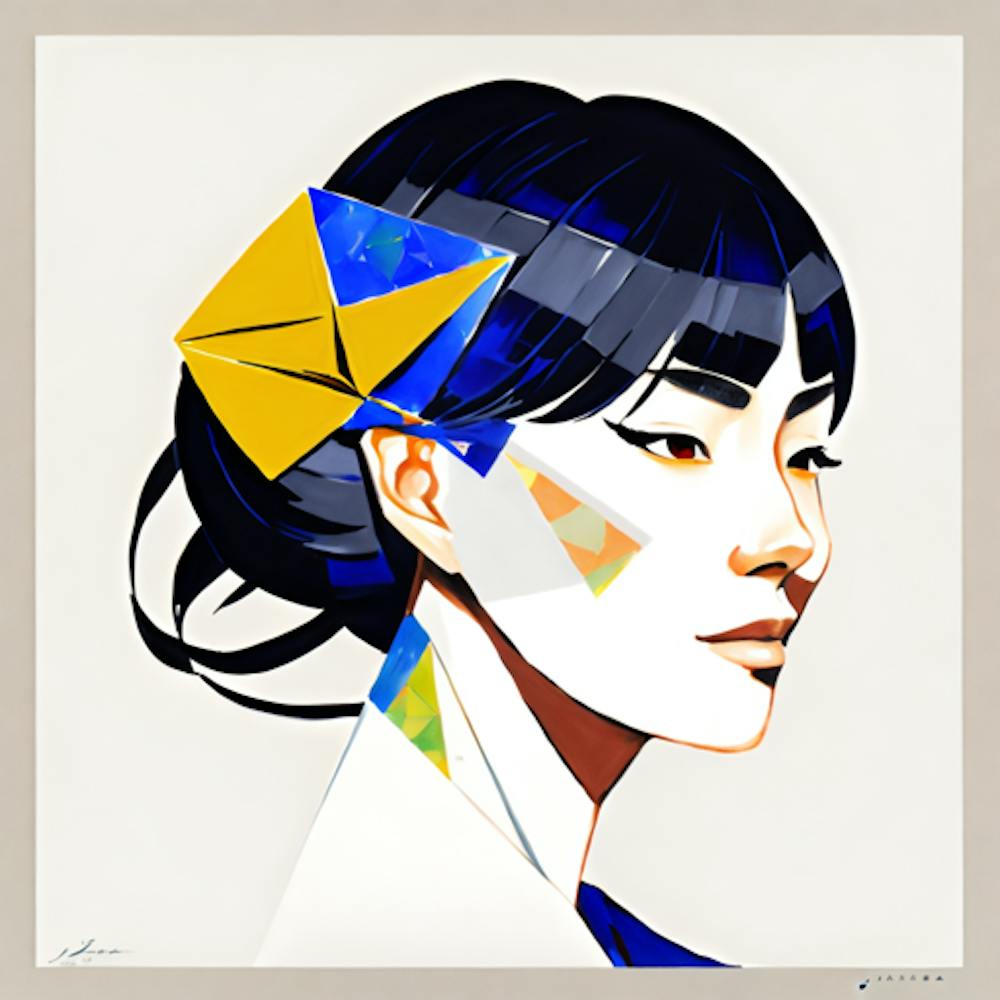 Abstract Portrait Of A Lady With A Origami Head And Cloth