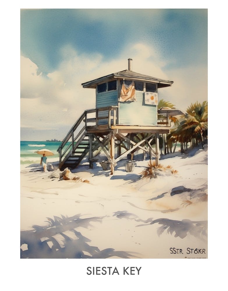 Siesta Key Watercolor 3travel Poster