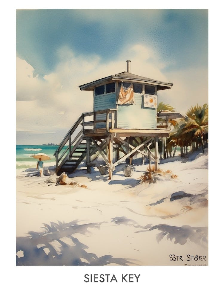 Siesta Key Watercolor 3travel Poster
