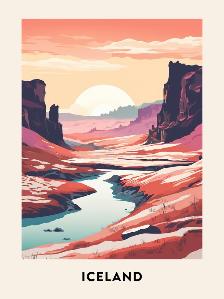 Vintage Winter Travel Poster Iceland 4