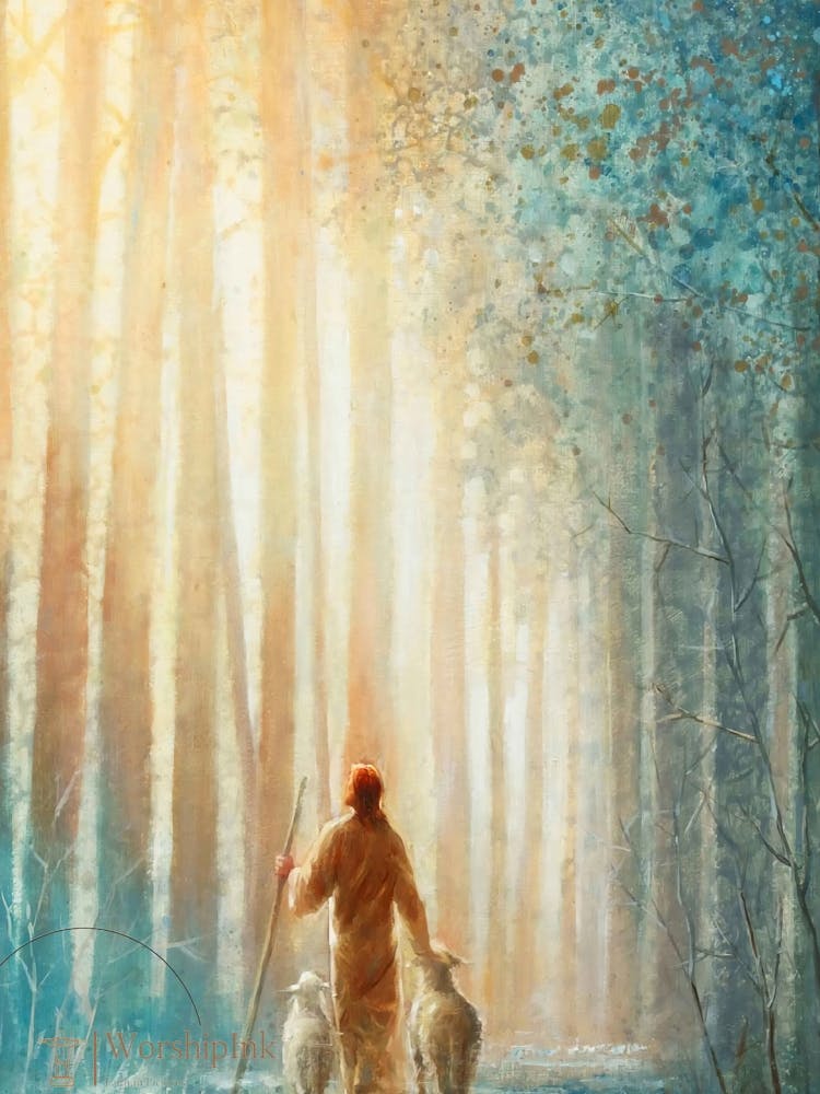 Christus führt die Lämmer, Christliche Kunst, Jesus führt dich, Digitales Jesus-Porträt, Christus Digitale Kunst, Jesus Leinwand, Christus rettet das Lamm