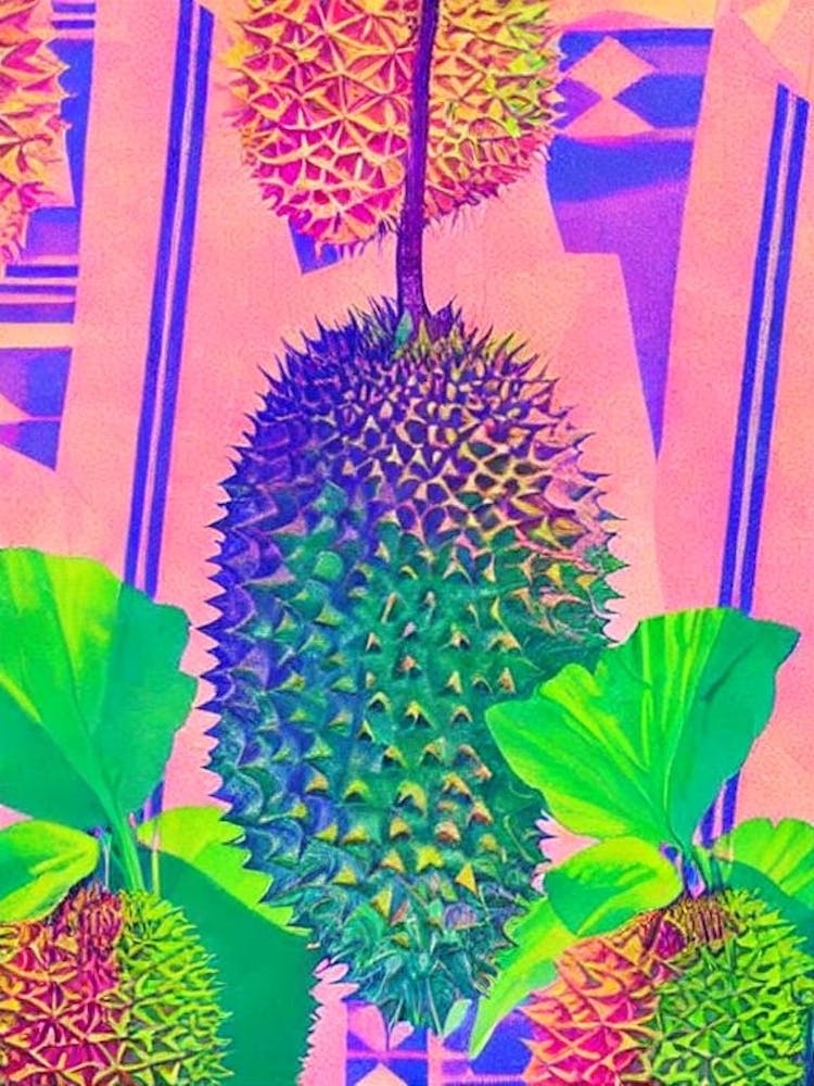 Durian Risograph Retro Poster Fruit