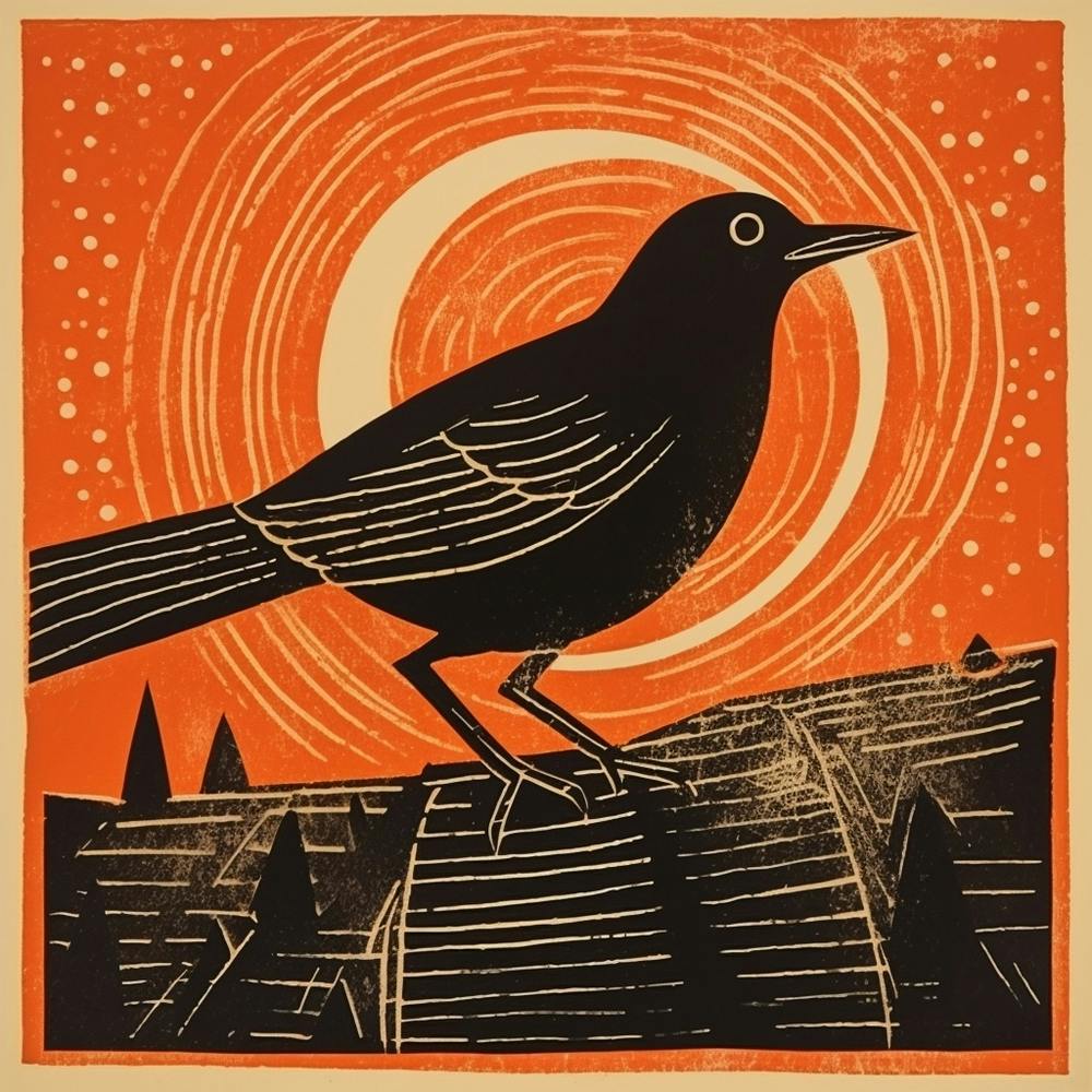 Retro Bird Lithograph Cowbird 3