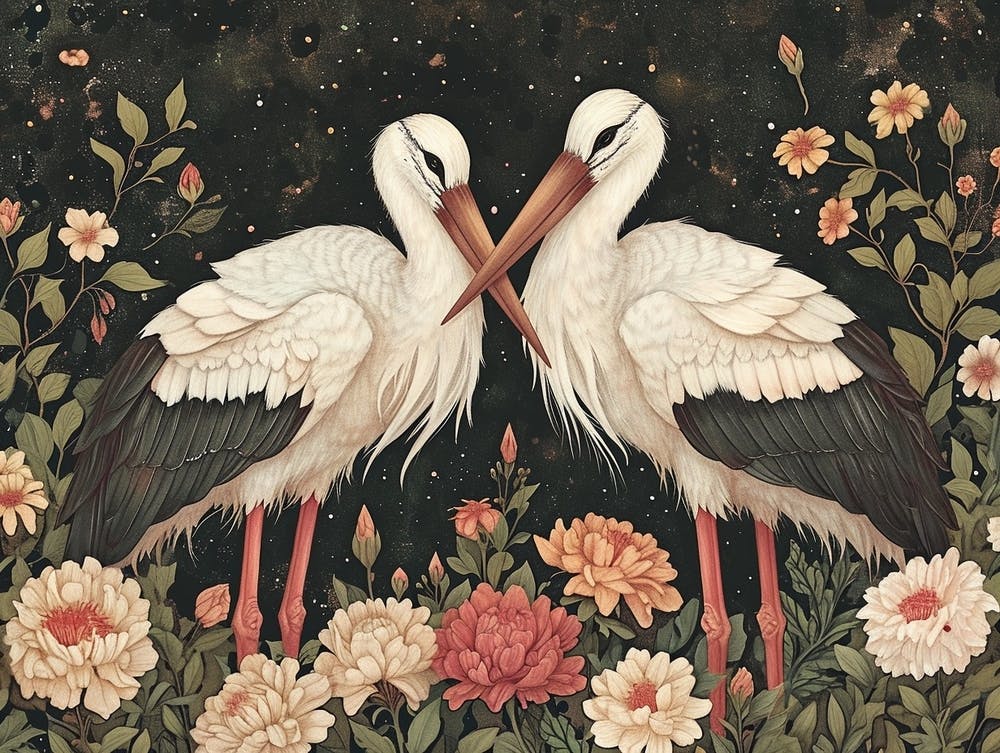 Floral Animal Illustration Stork 3
