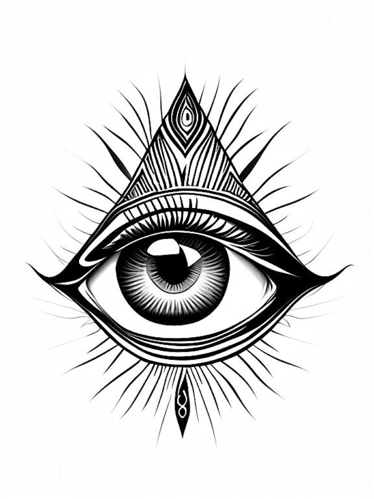 Psychic Abilities, Symbol, Third Eye Simple Black & White Illustration 2