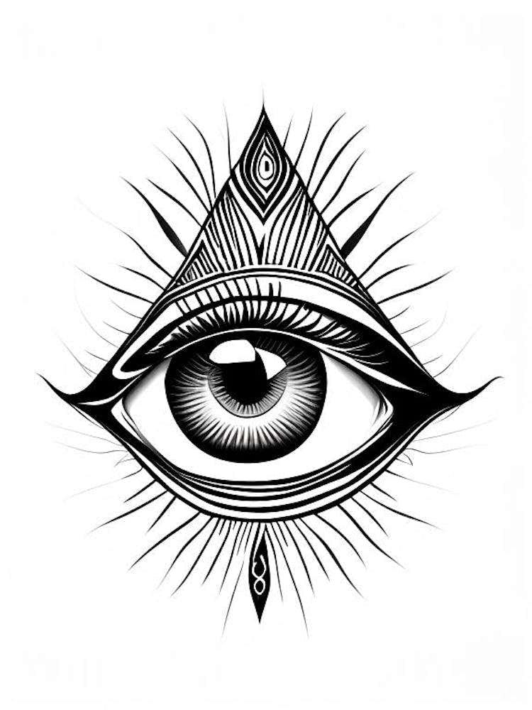 Psychic Abilities, Symbol, Third Eye Simple Black & White Illustration 2