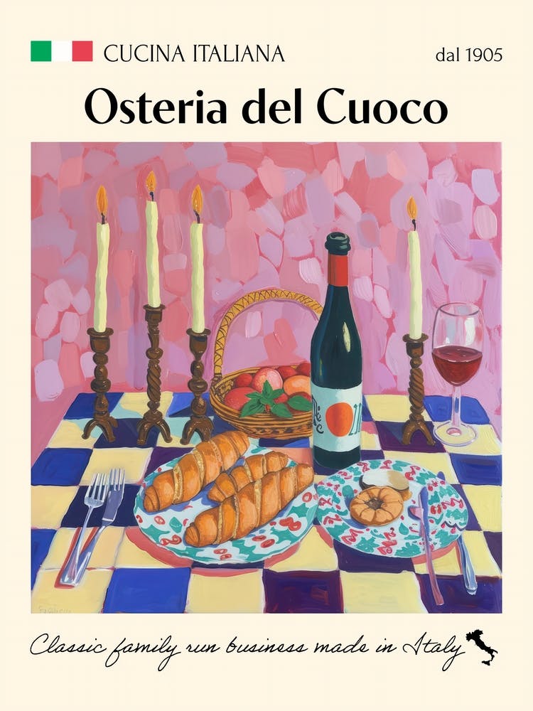 Osteria Del Cuoco Trattoria Italian Poster Food Kitchen