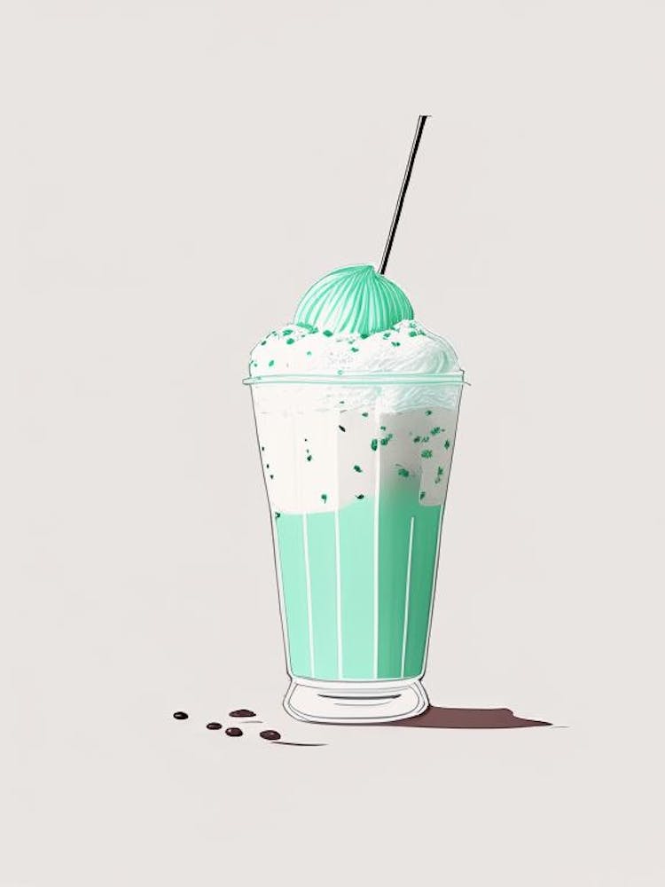 Mint Chocolate Chip Milkshake Dairy Food Minimal Line Drawing 1