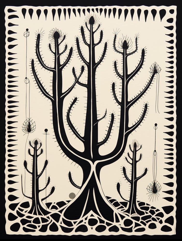 B&W Cactus Illustration Fishhook Cactus 4
