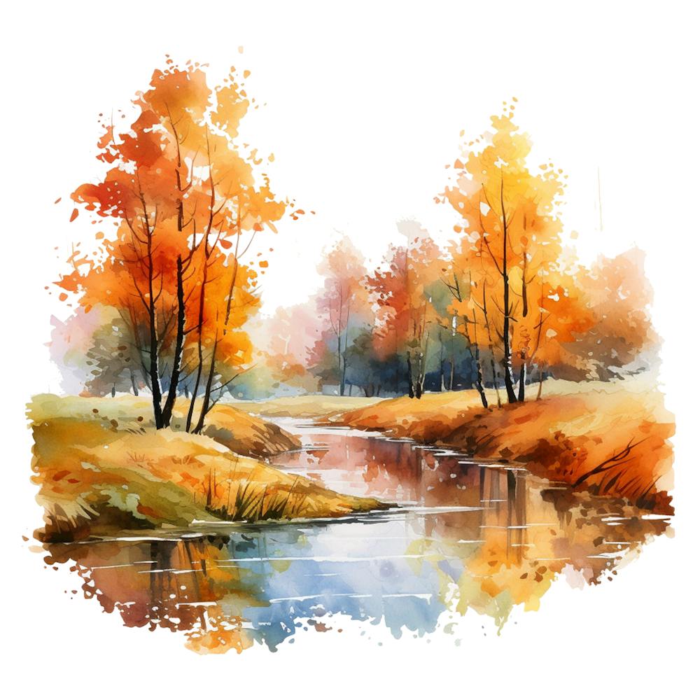 Watercolor Autumn Landscape Watercolor Painting