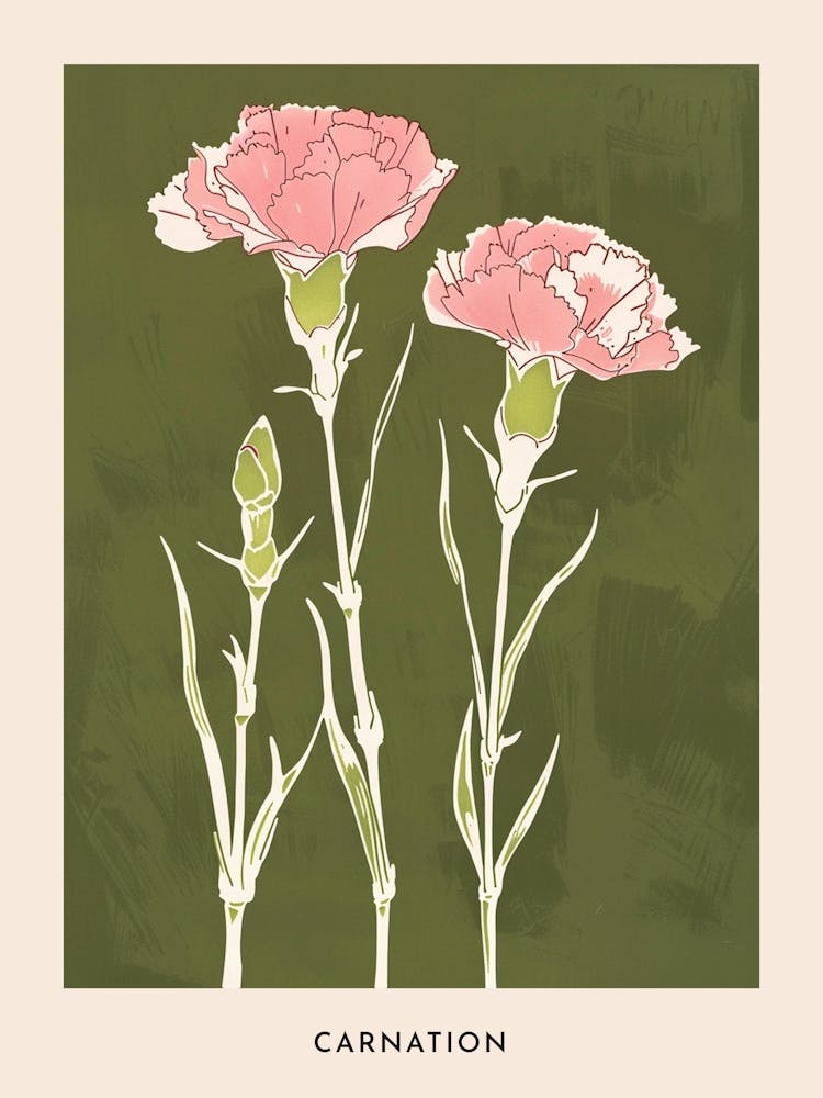 Pink & Green Carnation 3 Flower Poster