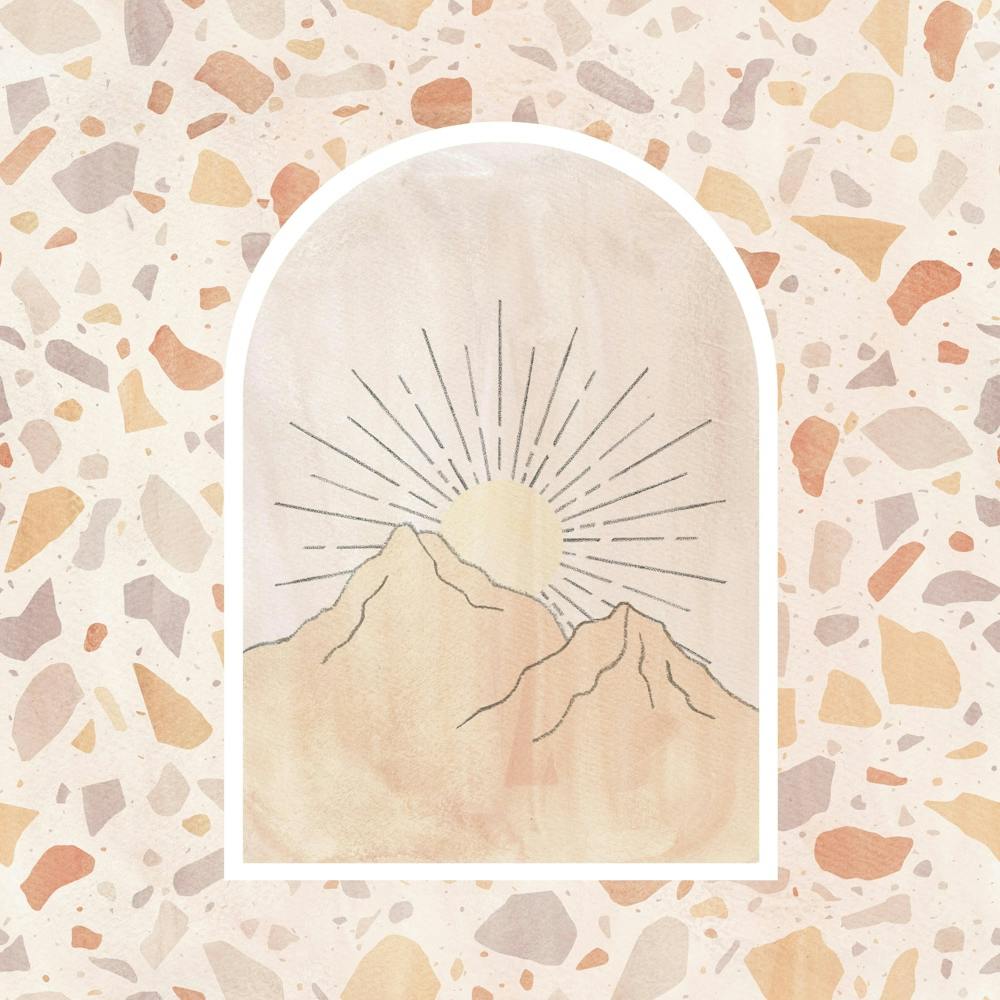 Sunrise Over Mountains and terrazzo pattern