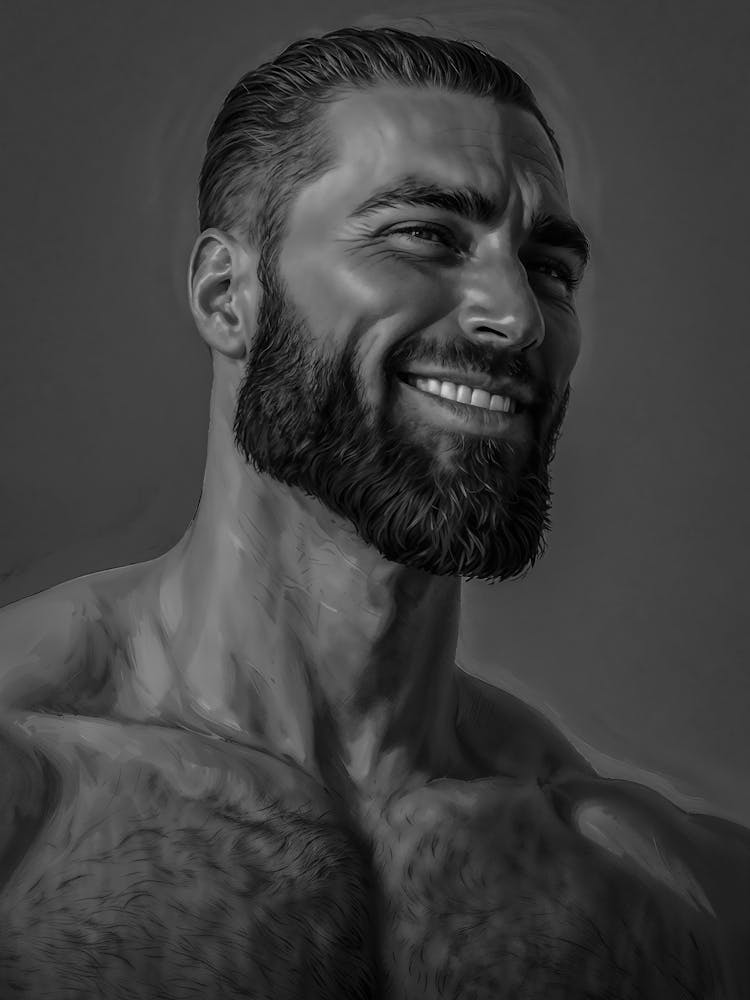 Chad Face Meme Black and White