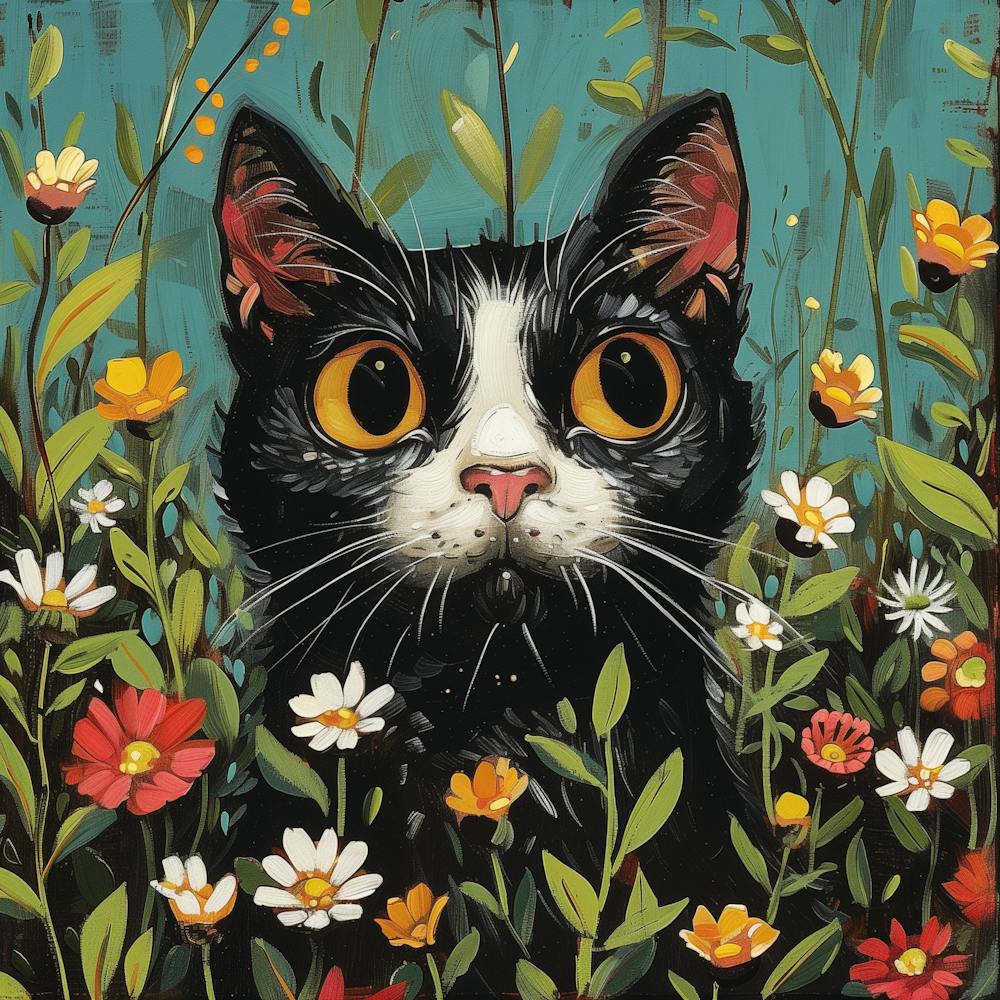 William Morris Inspired Peekaboo Flower Cat