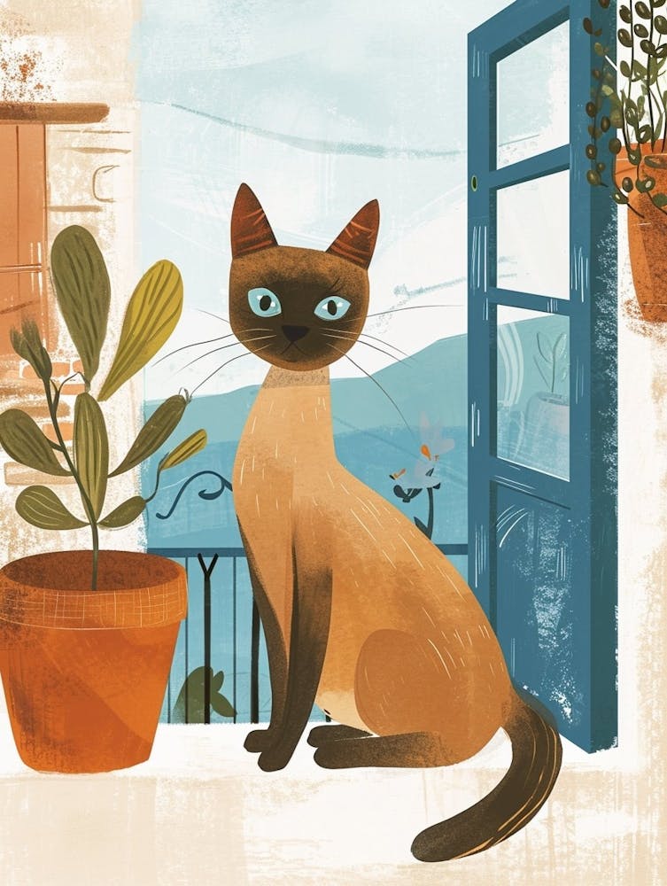 Burmese Cat Storybook Illustration 2