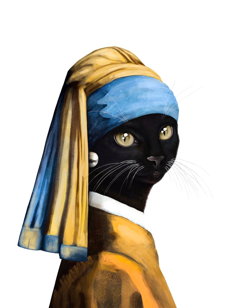 Black Cat With A Pearl Earring