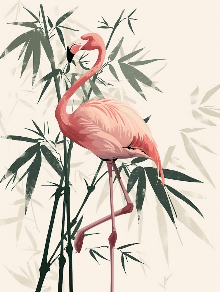 Jamess Flamingo And Bamboo Minimalist Illustration 2