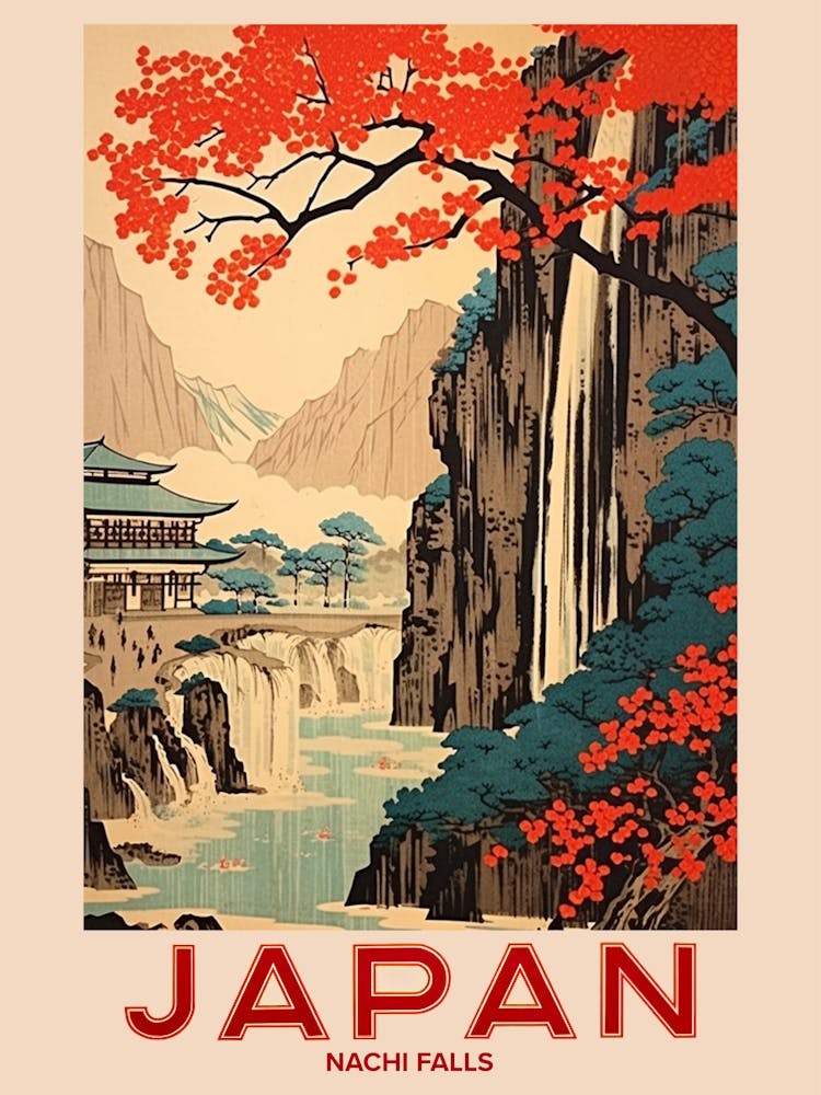 Nachi Falls, Visit Japan Vintage Travel Art 2
