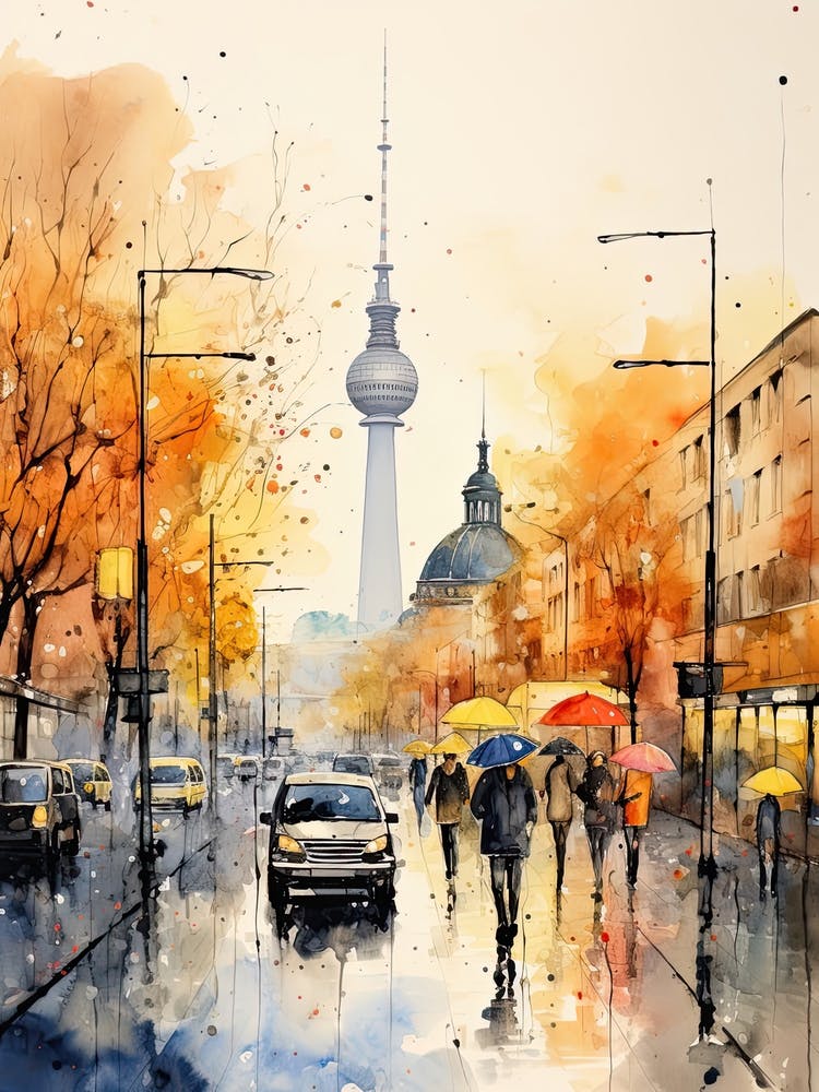 Berlin Germany In Autumn Fall, Watercolour 1