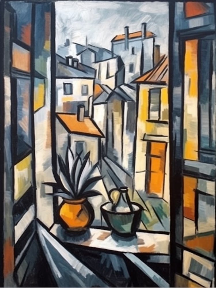 Window View Of Paris Of In The Style Of Cubism 2