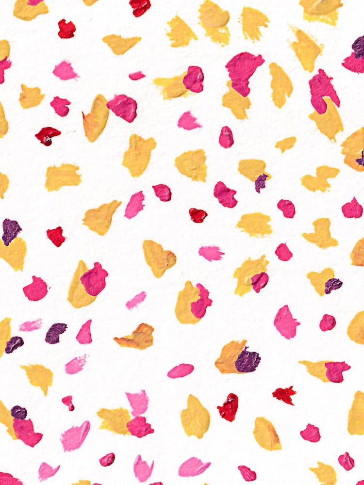 Abstract Art, Colorful Pink And Yellow Confetti Splatters Painting with Oil Pastel Color