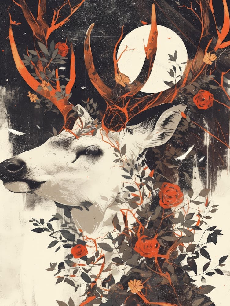 Deer With Roses