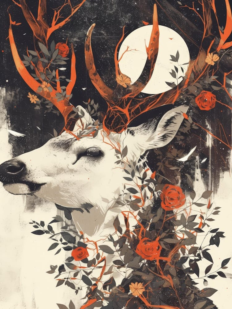Deer With Roses