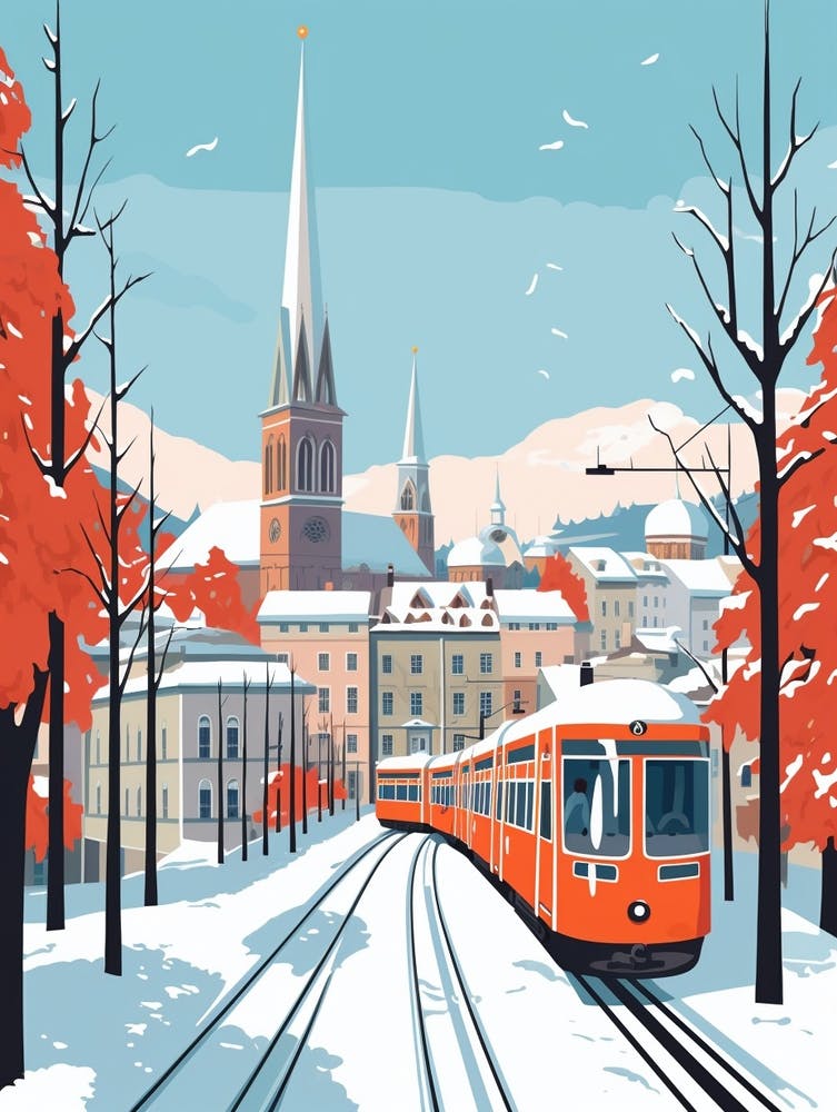 Retro Winter Illustration Zurich Switzerland 2