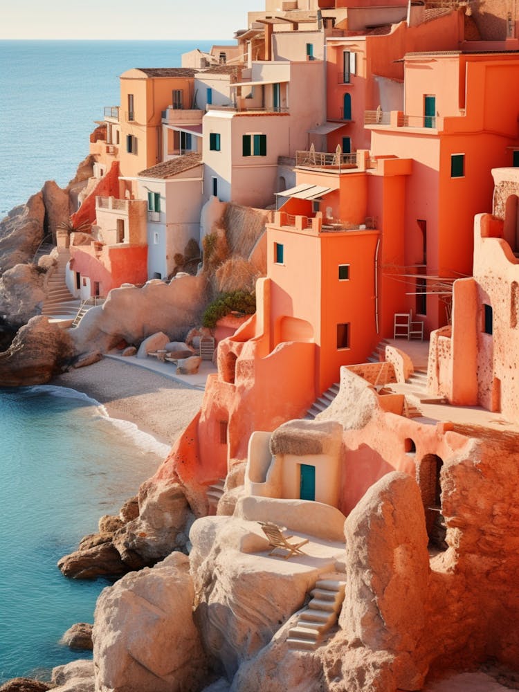 Spiaggia Del Principe Sardinia Italy Mediterranean Style Illustration 1