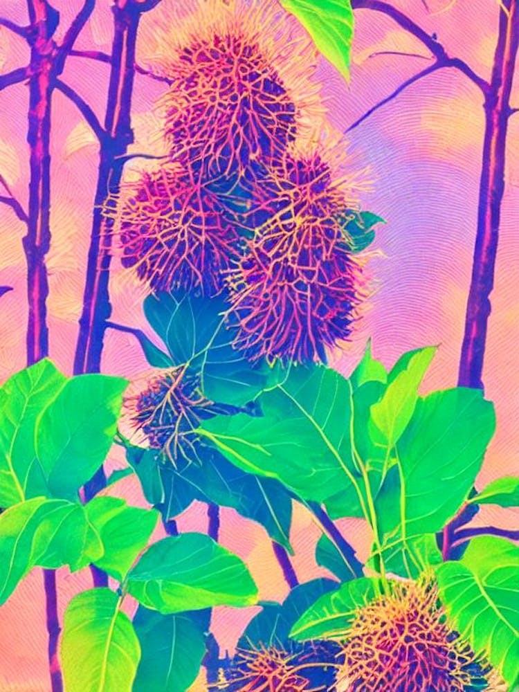 Rambutan Risograph Retro Poster Fruit