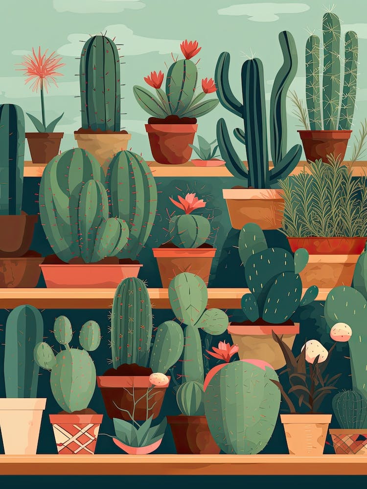Cacti In Pots Illustration 1