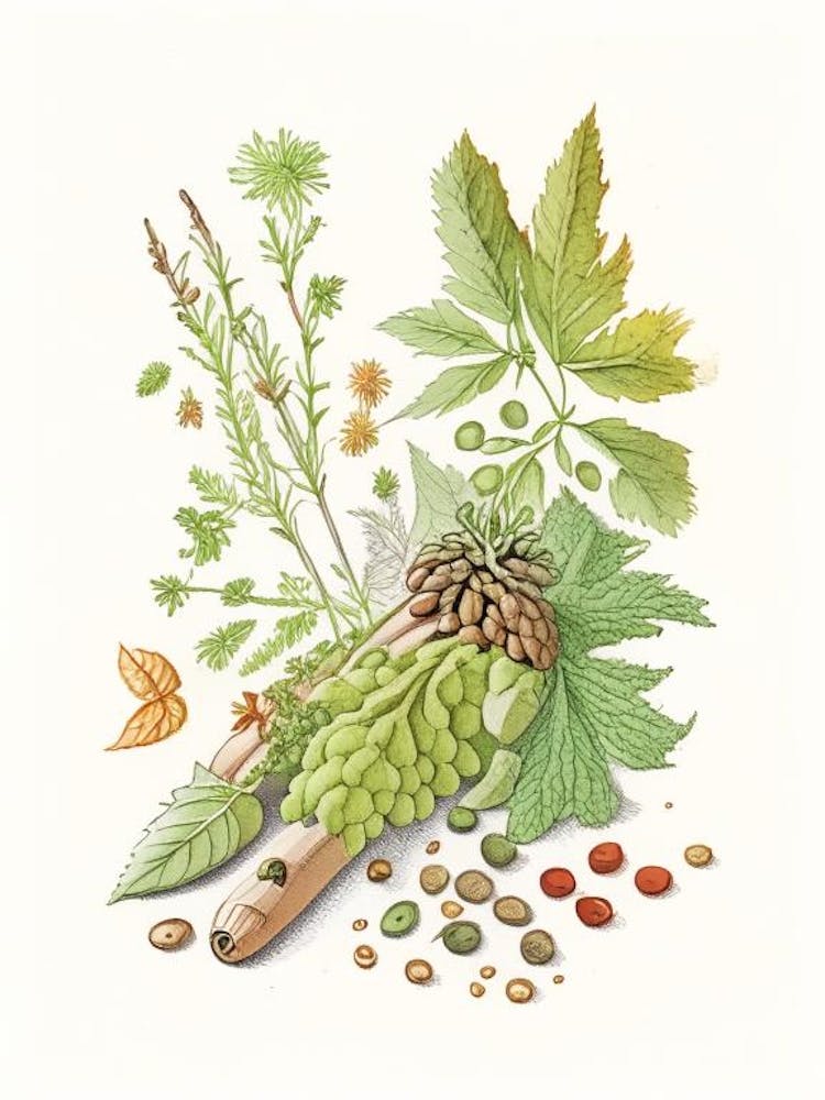 Hopfen Gewürze Und Kräuter Bleistiftillustration 1