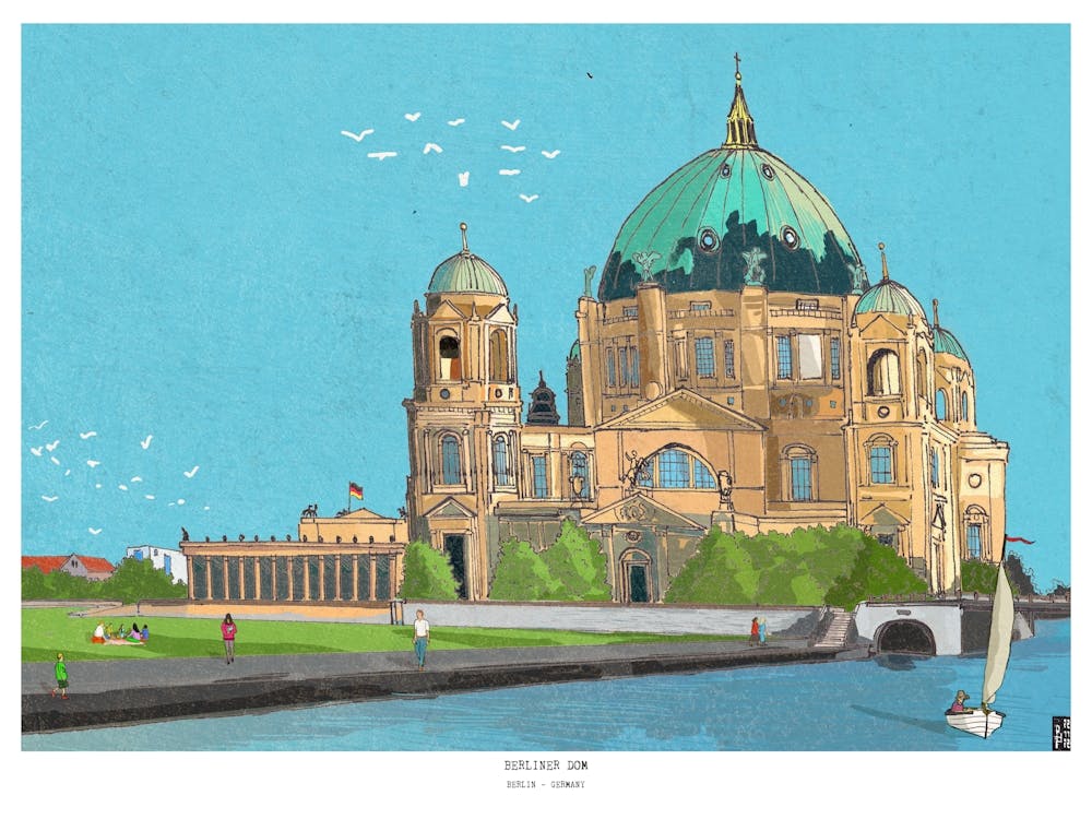 Berlin Germany Travel, Berlin, Berliner Dom Berlin Cathedral Retro Inspired Fine Art, Germany Artwork, Germany Gifts