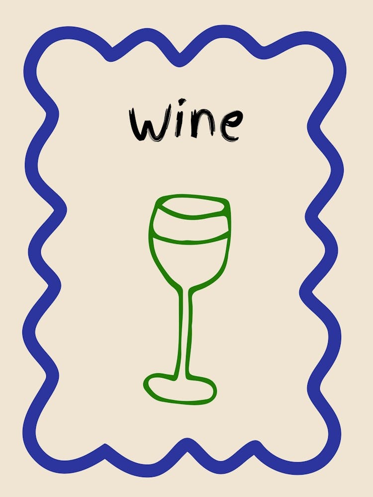 Wine Doodle Poster Blue & Green