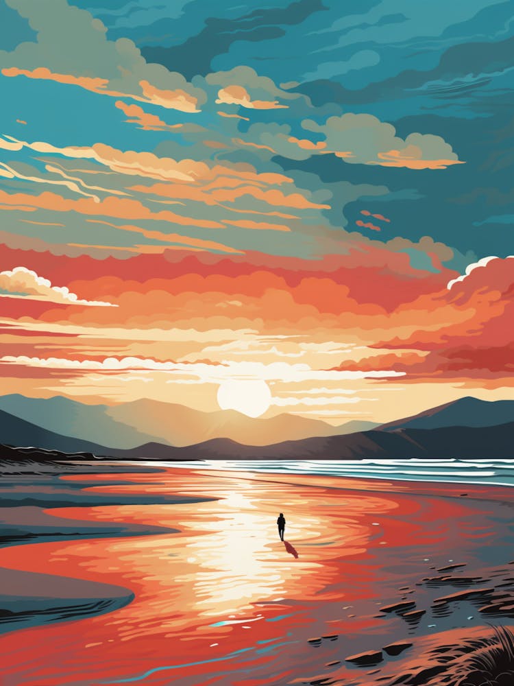 Luskentyre Sands Isle Of Harris Scotland At Sunset, Vibrant Painting 1