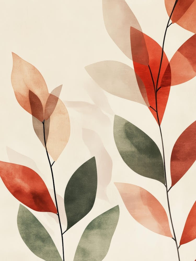 Watercolor Leaves On A Branch 2
