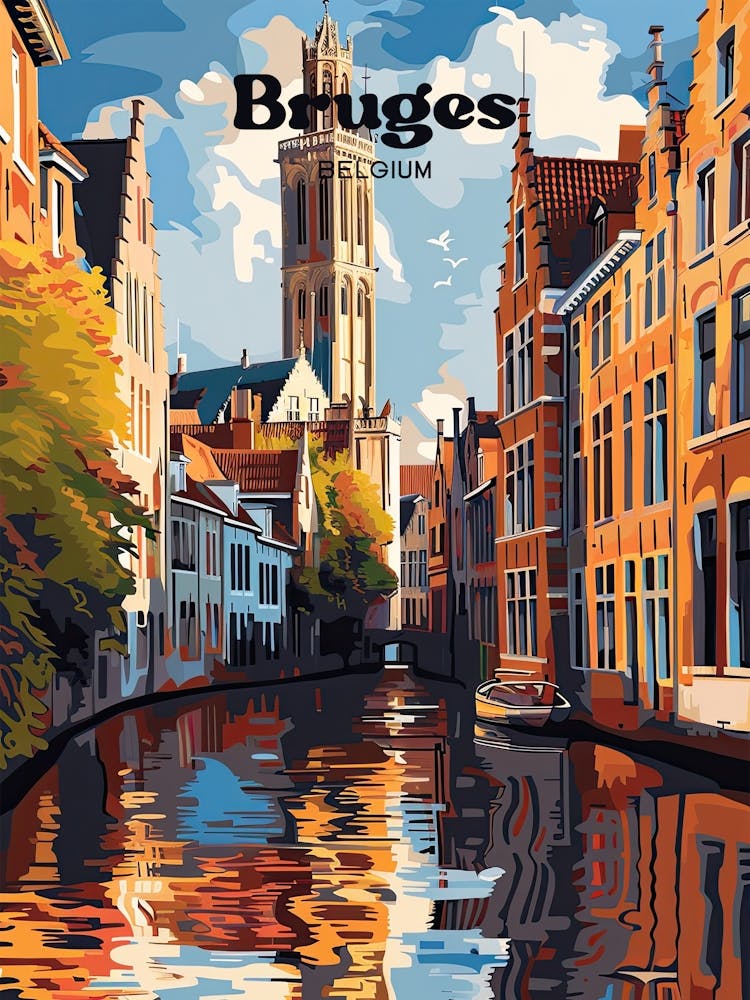 Bruges Belgium Canal Travel Illustration