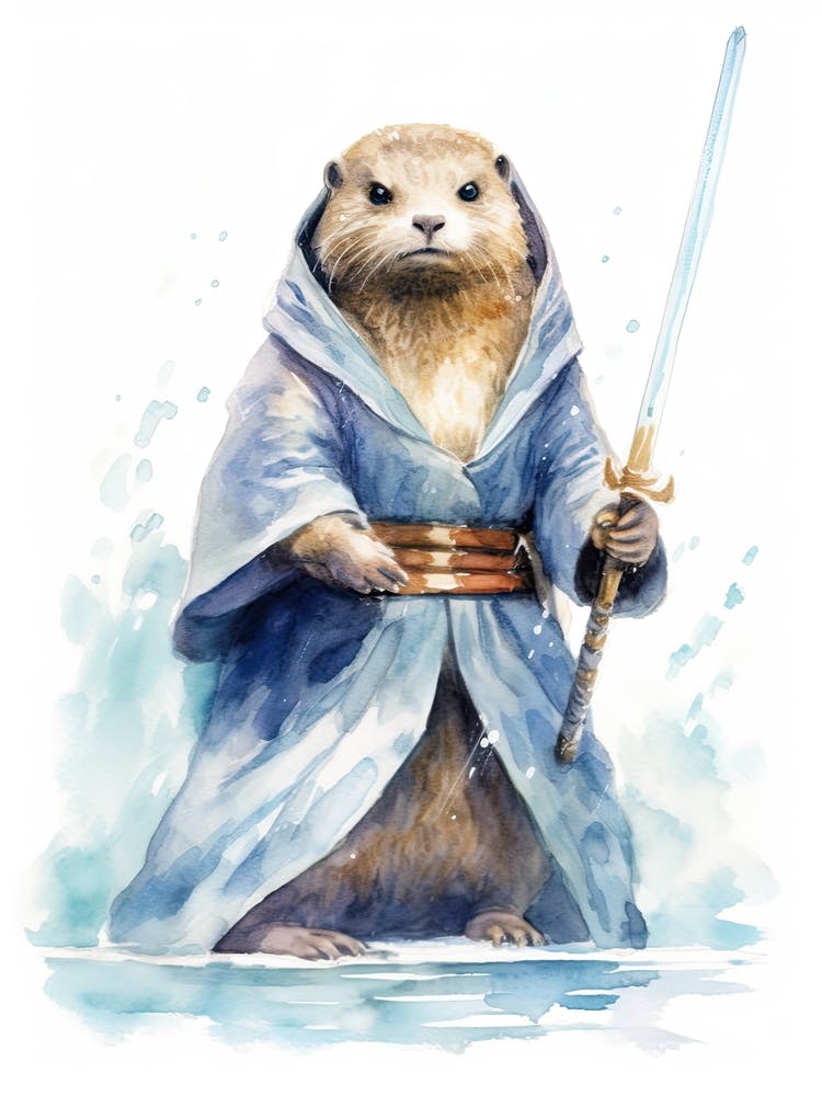 Baby Otter As A Jedi Watercolour 2