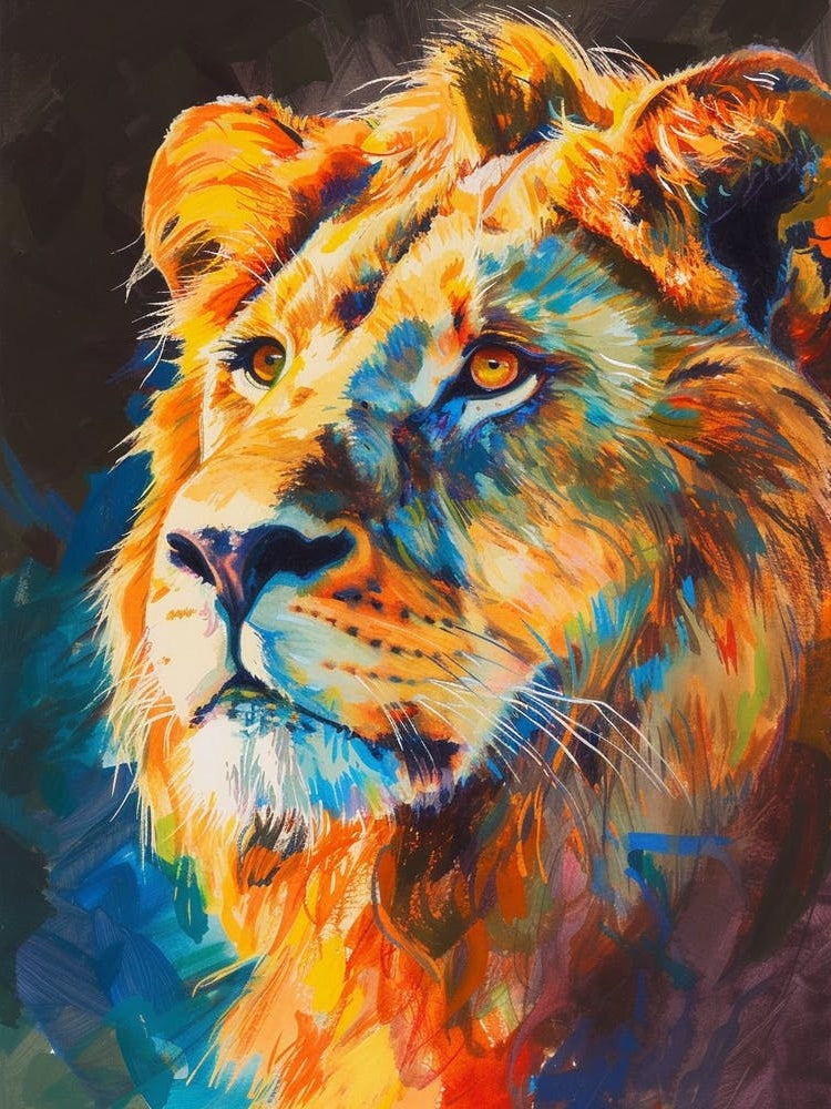 Asiatic Lion Portrait Close Up Fauvist Painting 3