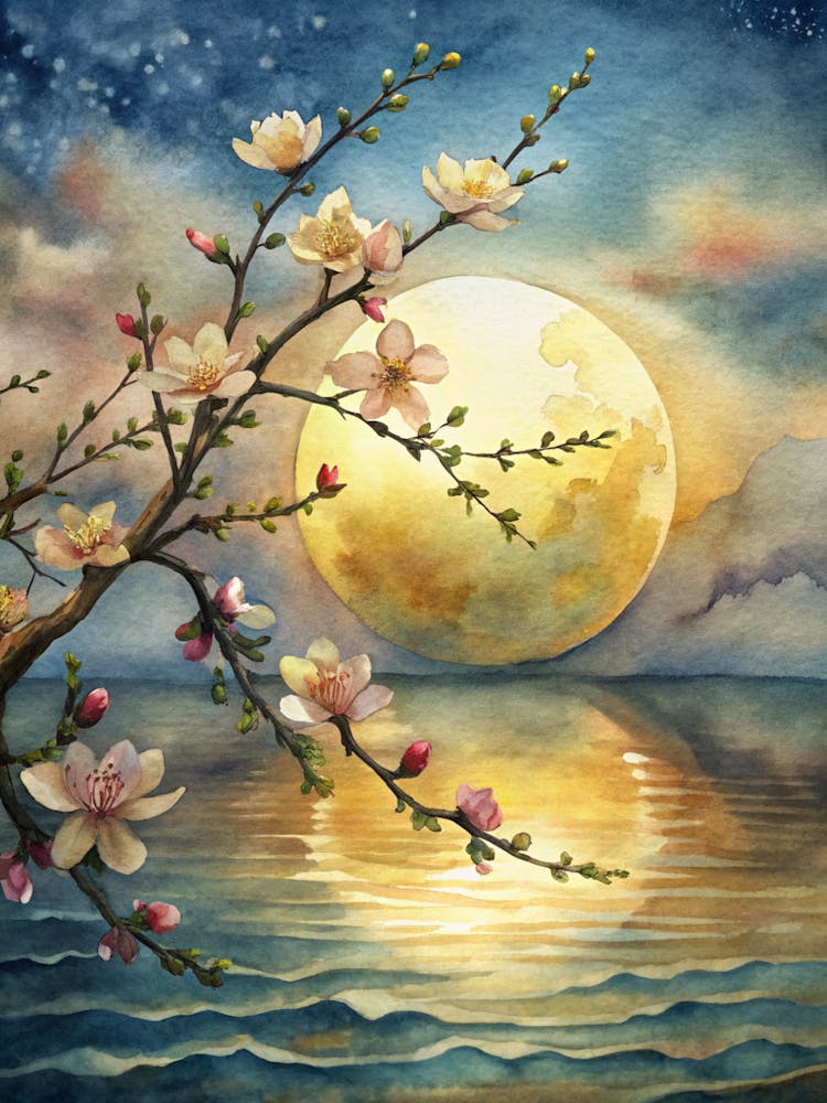 A Scenic Composition Of Blooming Branches And The