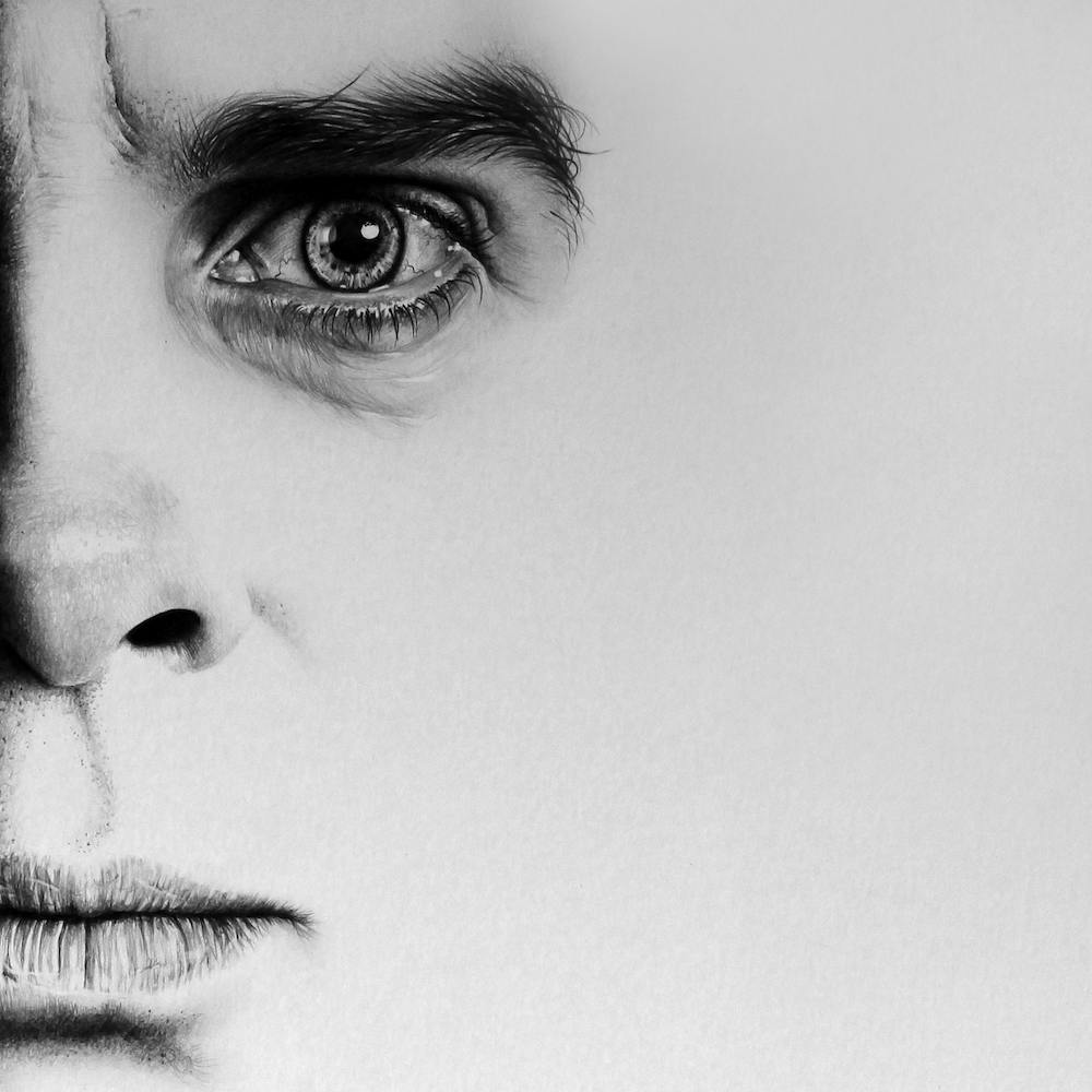 Nick Cave Pencil Drawing Half Series Minimal Black and White Traditional Art