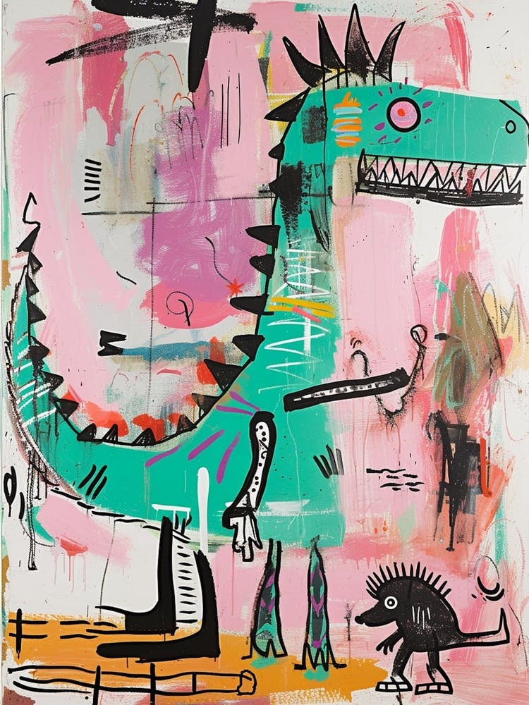 Dinosaur With Pet Blue Purple Pink 2