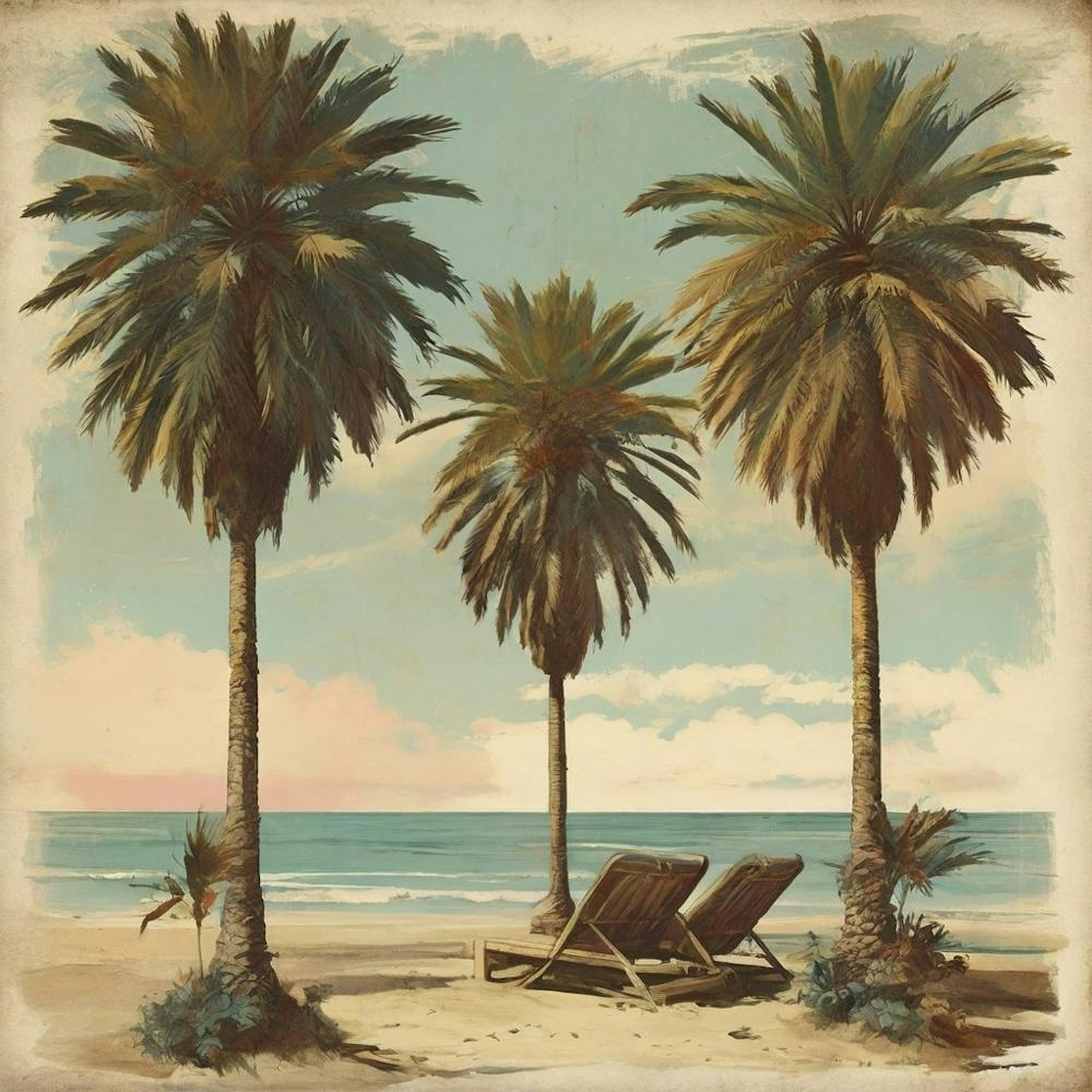 Three Palm Trees On The Beach